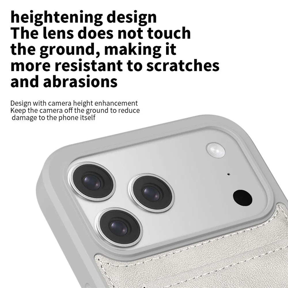For iPhone 17 Pro Max Case Multi-Card Slots Kickstand Leather + PC + TPU Shockproof Phone Cover - Grey - 4