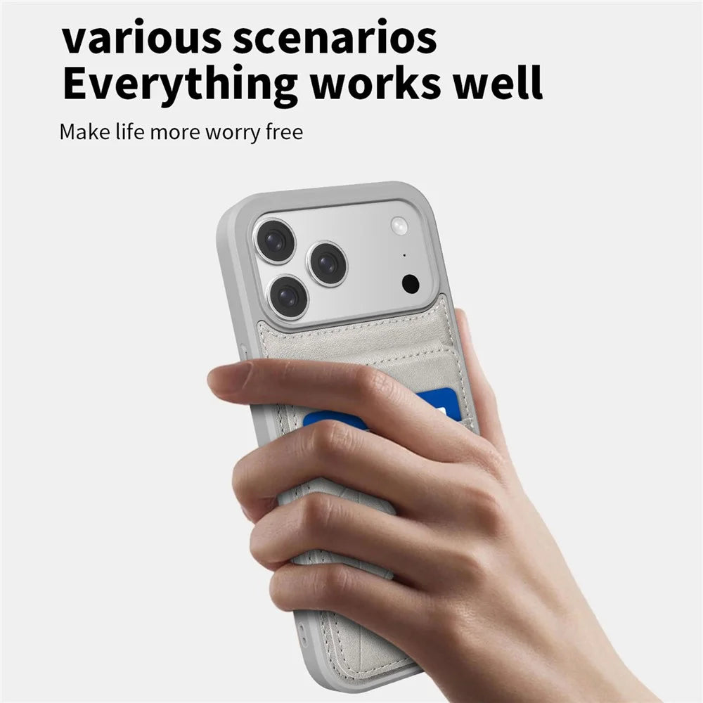 For iPhone 17 Pro Max Case Multi-Card Slots Kickstand Leather + PC + TPU Shockproof Phone Cover - Grey - 5
