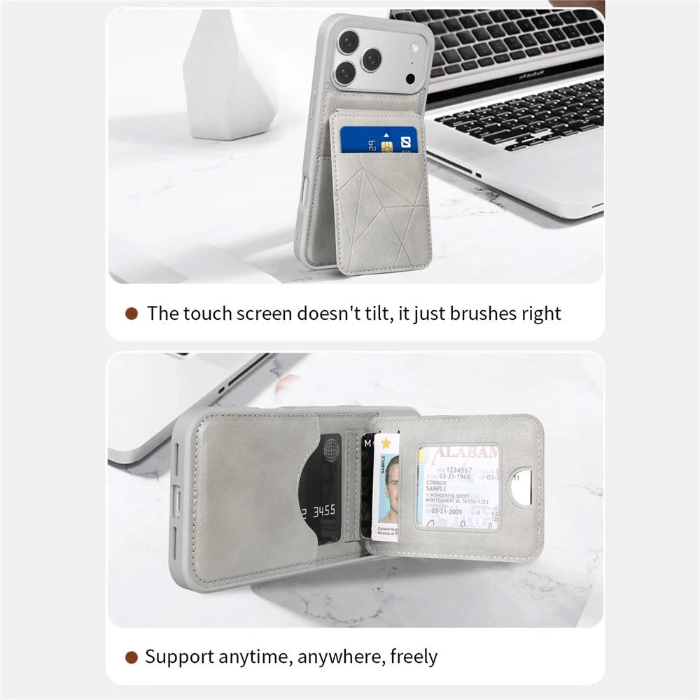 For iPhone 17 Pro Max Case Multi-Card Slots Kickstand Leather + PC + TPU Shockproof Phone Cover - Grey - 6