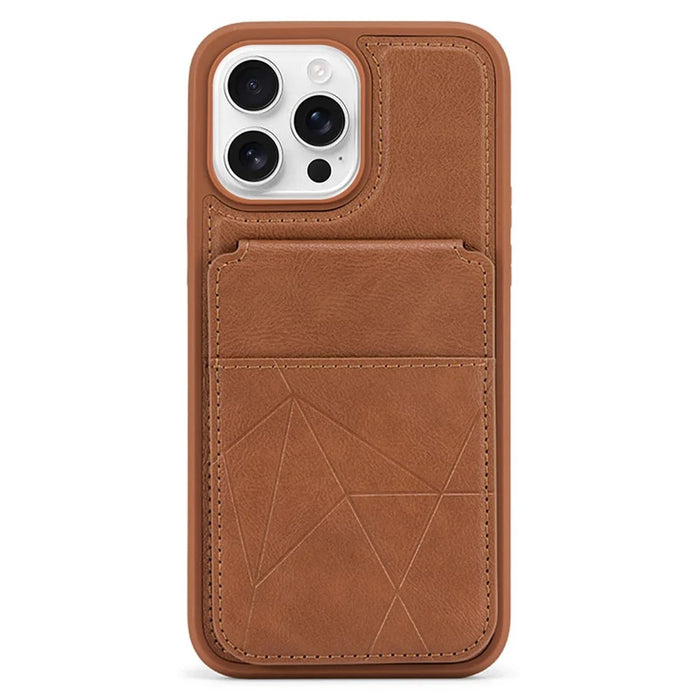 For iPhone 16 Pro Case Multi-Card Slots Kickstand Leather + PC + TPU Shockproof Phone Cover - Brown - 1