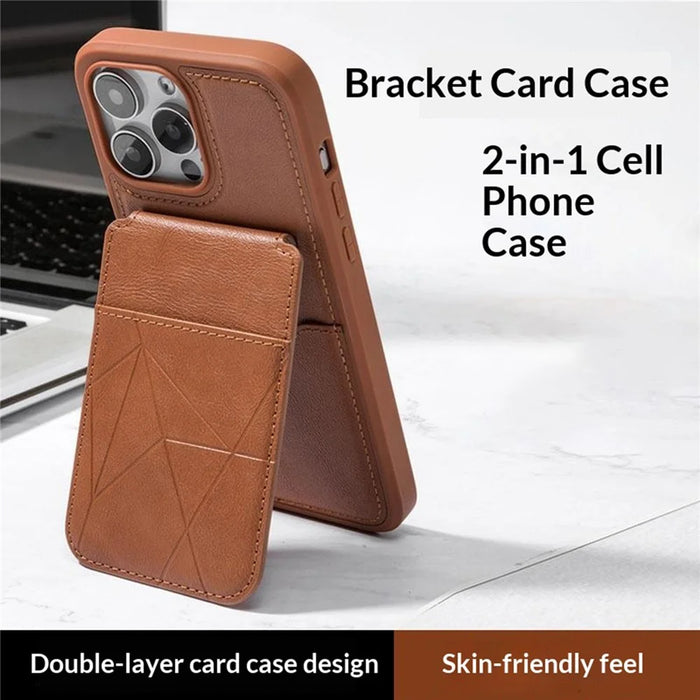 For iPhone 16 Pro Case Multi-Card Slots Kickstand Leather + PC + TPU Shockproof Phone Cover - Brown - 2