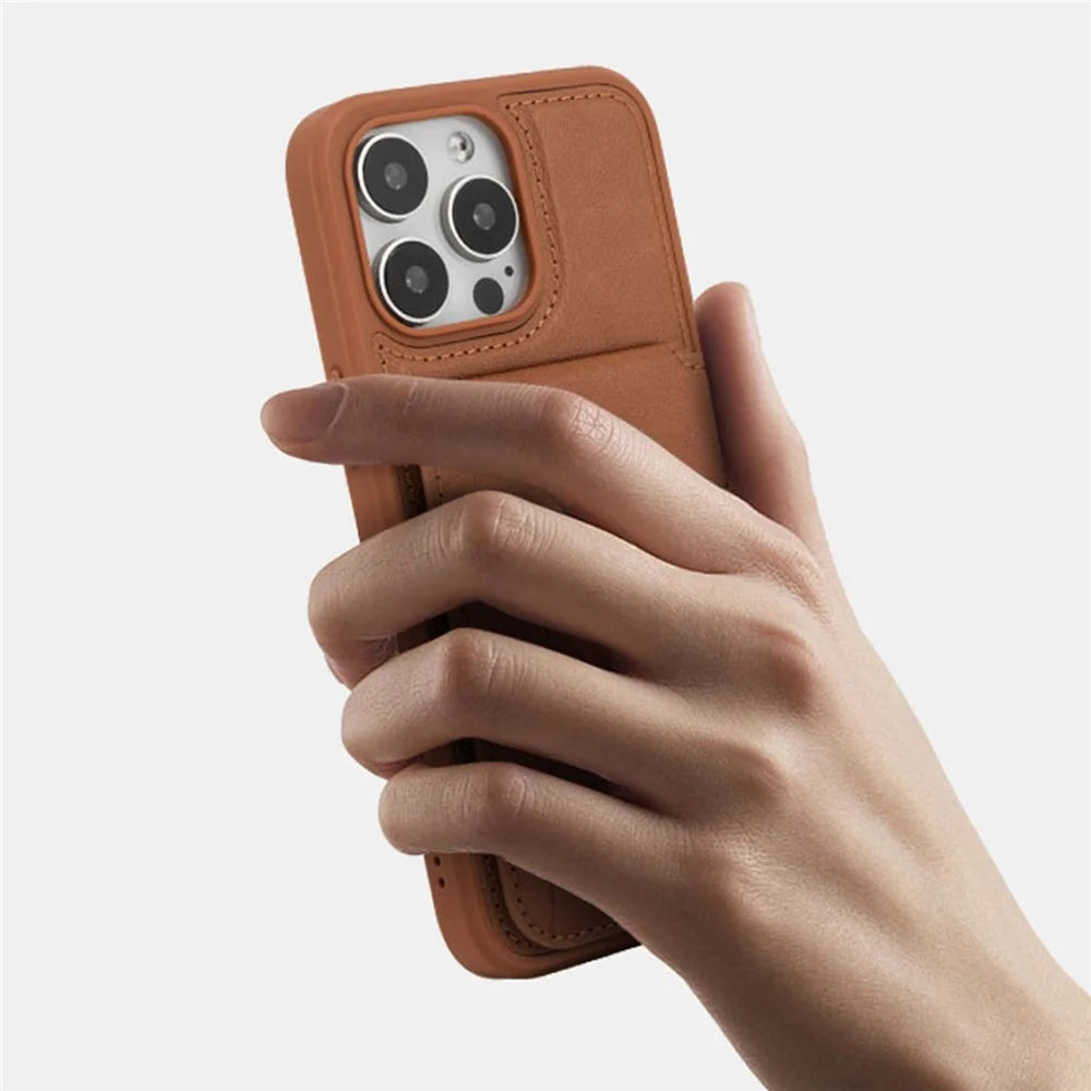 For iPhone 16 Pro Max Case Multi-Card Slots Kickstand Leather + PC + TPU Shockproof Phone Cover - Brown - 6