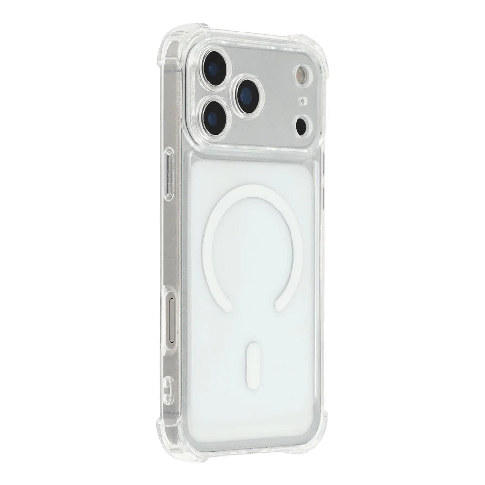 For iPhone 17 Pro Max Magnetic Case Electroplated Buttons PC TPU Shockproof Clear Cover - Transparent - 1