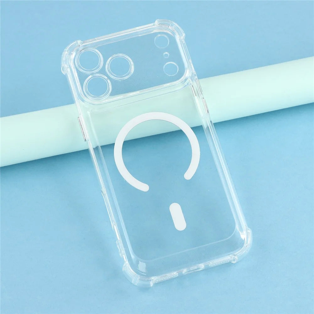 For iPhone 17 Pro Max Magnetic Case Electroplated Buttons PC TPU Shockproof Clear Cover - Transparent - 4