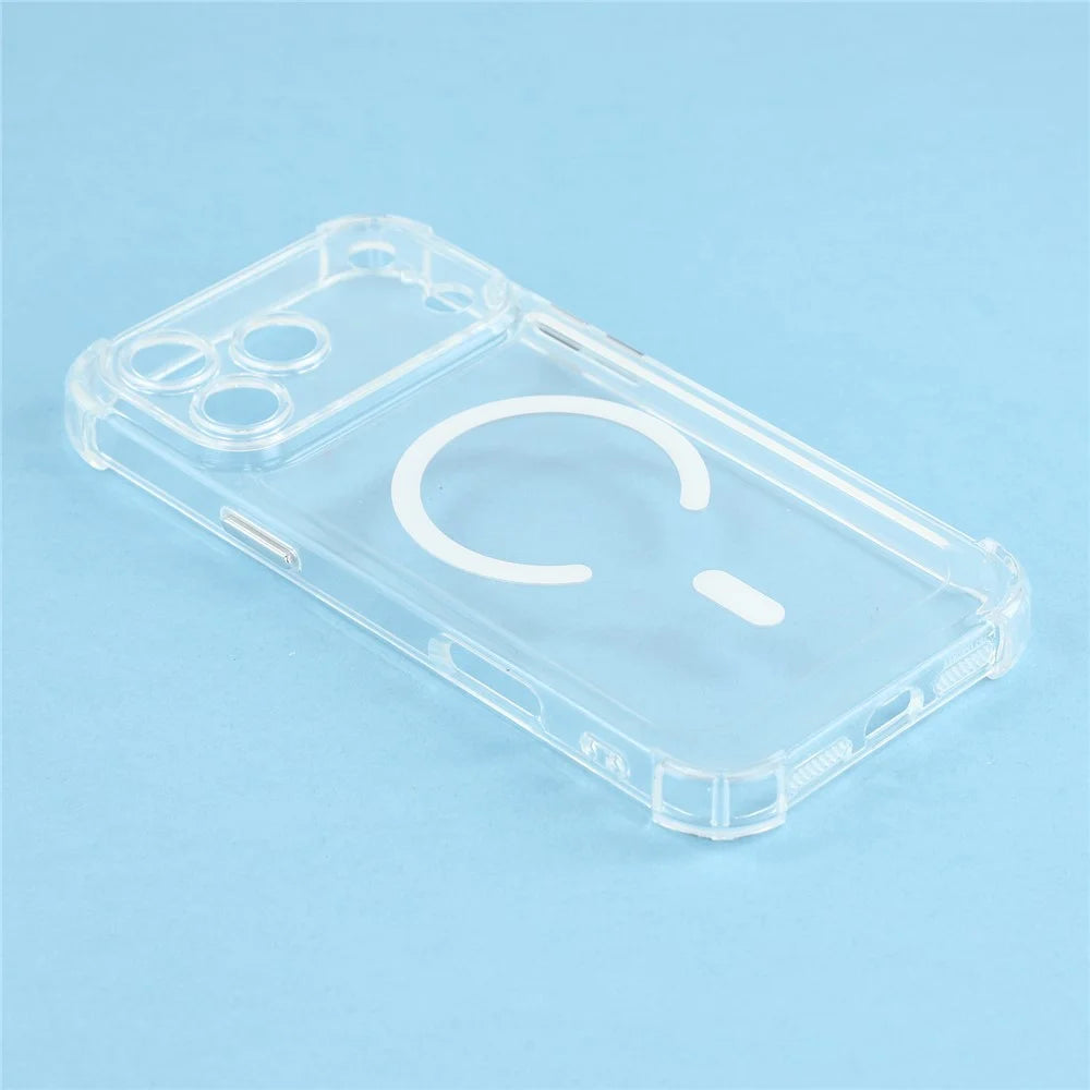 For iPhone 17 Pro Max Magnetic Case Electroplated Buttons PC TPU Shockproof Clear Cover - Transparent - 5
