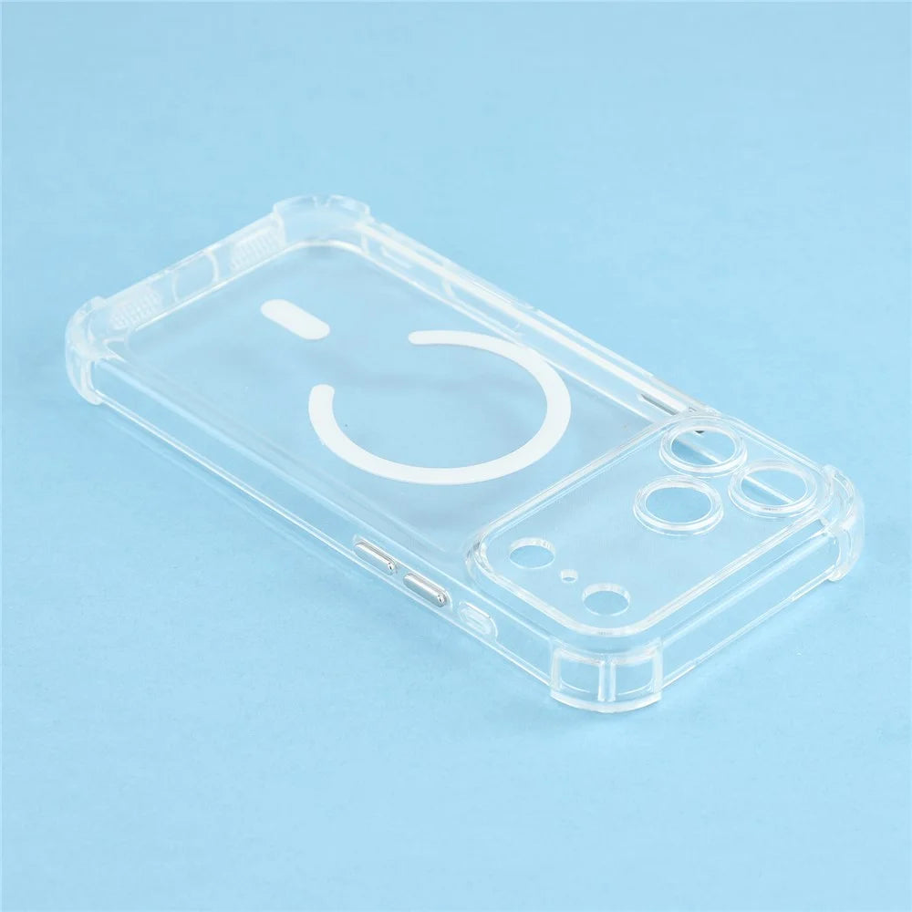 For iPhone 17 Pro Max Magnetic Case Electroplated Buttons PC TPU Shockproof Clear Cover - Transparent - 6