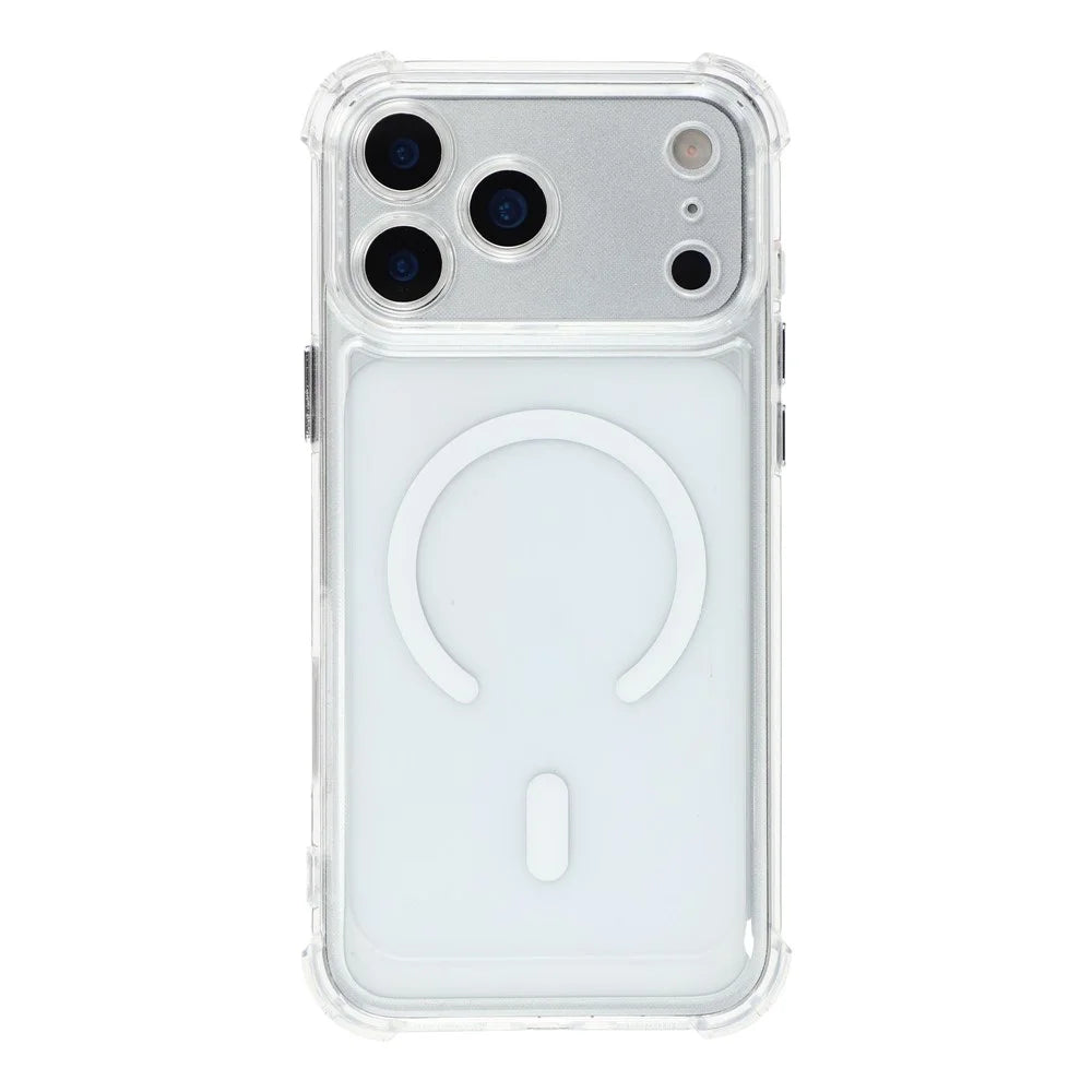 For iPhone 17 Pro Magnetic Case Electroplated Buttons PC TPU Shockproof Clear Cover - Transparent - 3