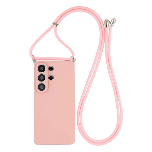 For Samsung Galaxy S26 Ultra Case Flexible TPU Fiber Lining Anti-Shock Crossbody Phone Cover - Pink - 1
