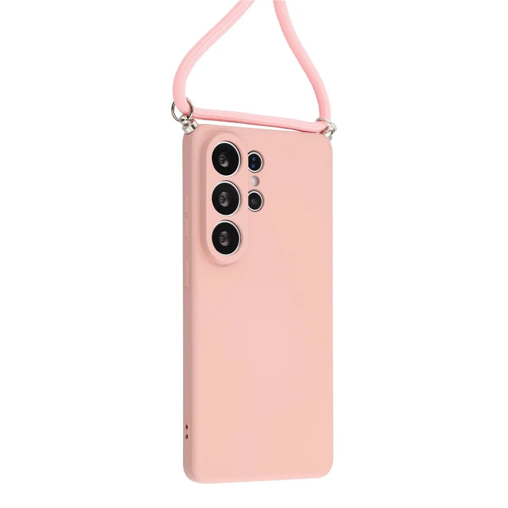 For Samsung Galaxy S26 Ultra Case Flexible TPU Fiber Lining Anti-Shock Crossbody Phone Cover - Pink - 2
