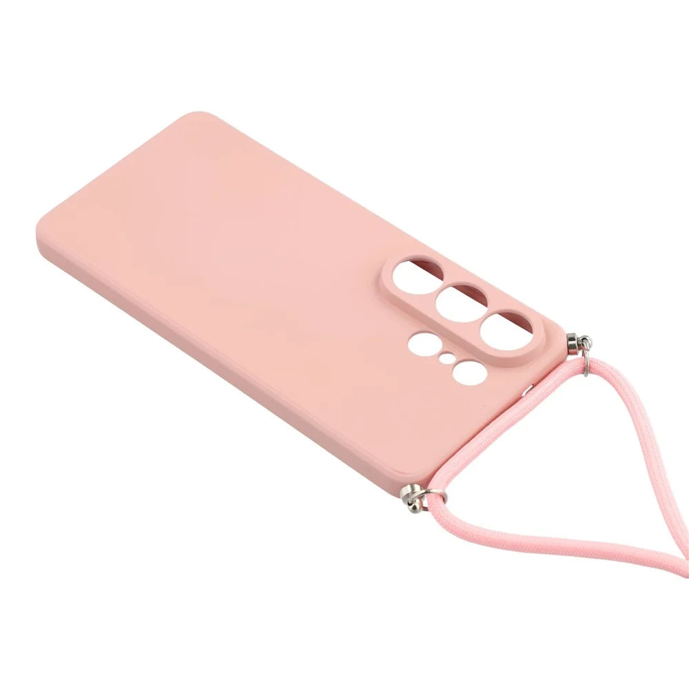For Samsung Galaxy S26 Ultra Case Flexible TPU Fiber Lining Anti-Shock Crossbody Phone Cover - Pink - 3