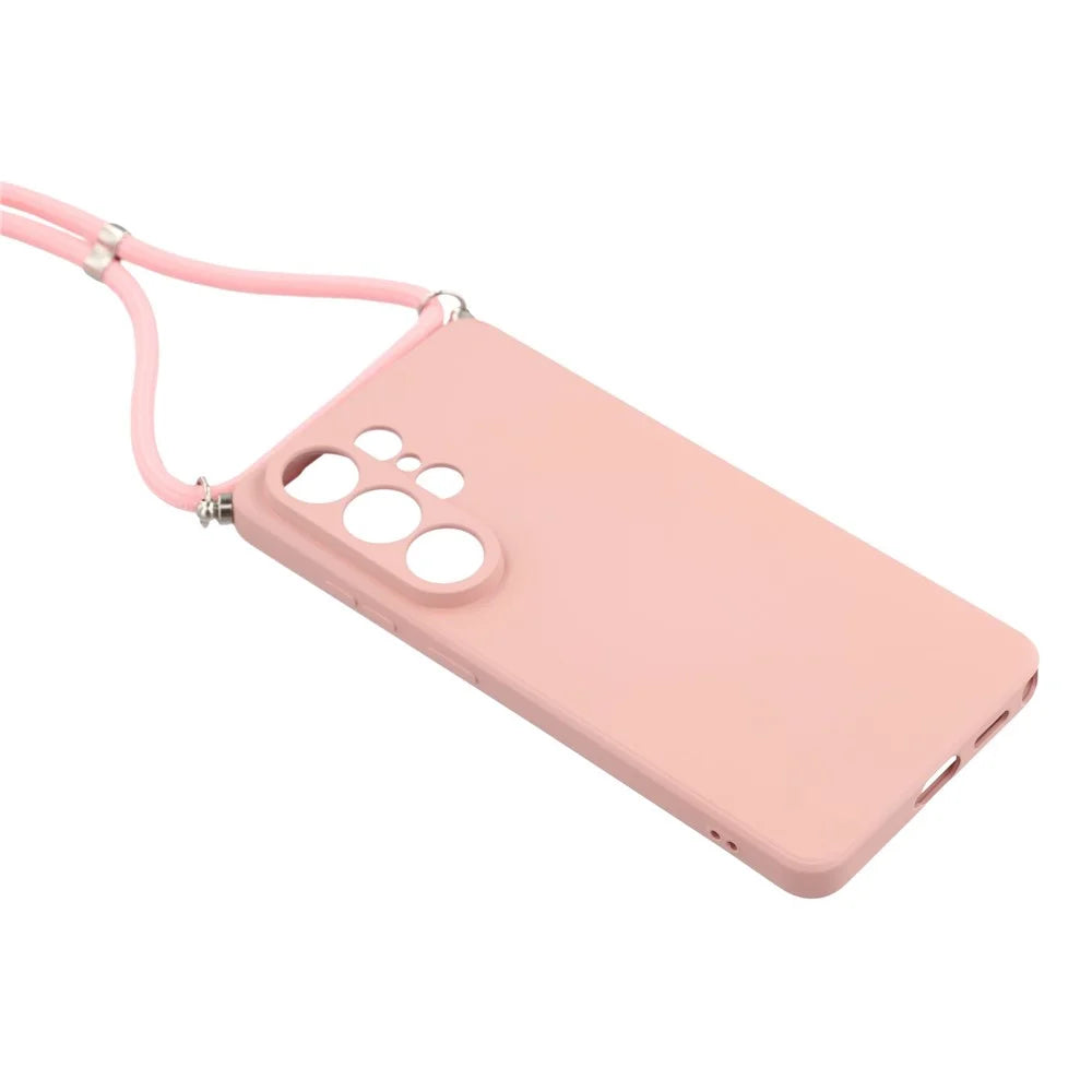 For Samsung Galaxy S26 Ultra Case Flexible TPU Fiber Lining Anti-Shock Crossbody Phone Cover - Pink - 4