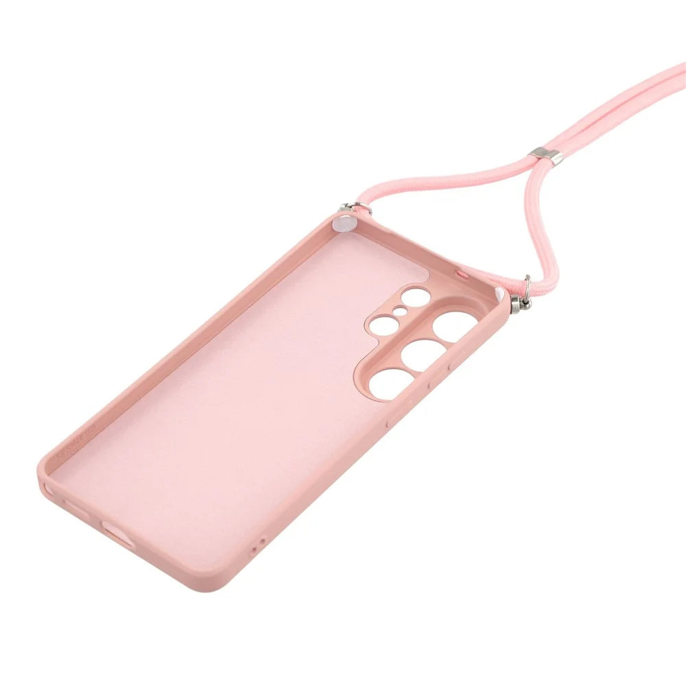 For Samsung Galaxy S26 Ultra Case Flexible TPU Fiber Lining Anti-Shock Crossbody Phone Cover - Pink - 5