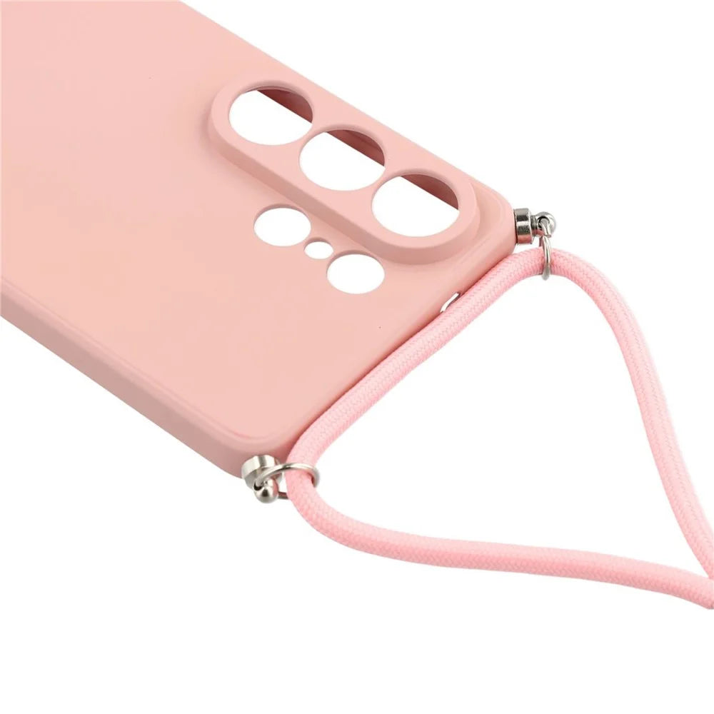 For Samsung Galaxy S26 Ultra Case Flexible TPU Fiber Lining Anti-Shock Crossbody Phone Cover - Pink - 6