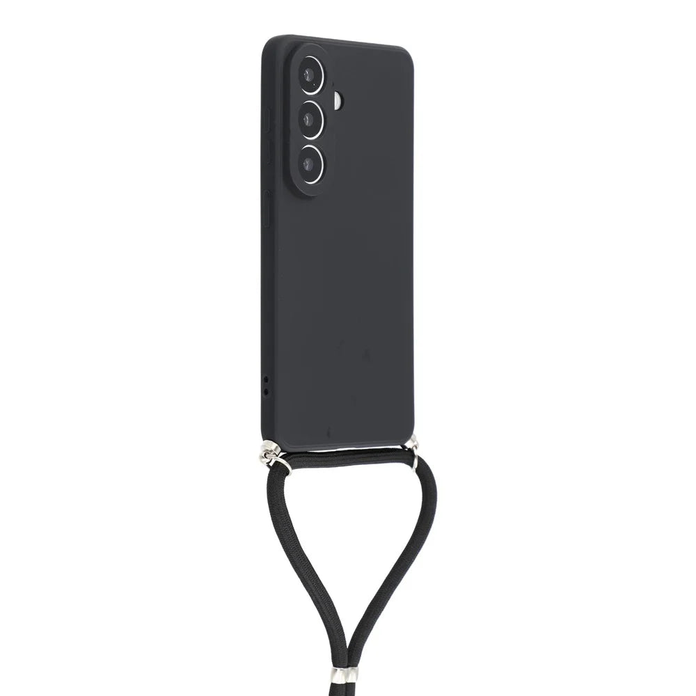 For Samsung Galaxy S26+ Case Flexible TPU Fiber Lining Anti-Shock Crossbody Phone Cover - Black - 2