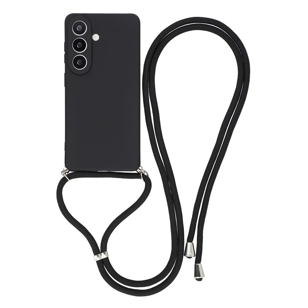 For Samsung Galaxy A57 5G Case Flexible TPU Fiber Lining Anti-Shock Crossbody Phone Cover - Black - 1