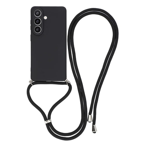 For Samsung Galaxy A57 5G Case Flexible TPU Fiber Lining Anti-Shock Crossbody Phone Cover - Black - 1