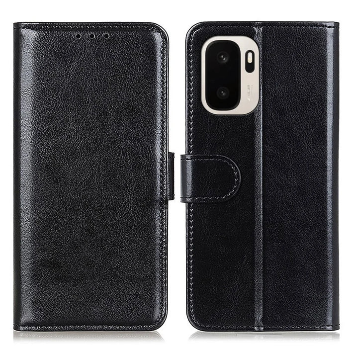 For OnePlus Ace 6 Ultra 5G Case Crazy Horse Texture PU Leather Phone Stand Cover - Black - 1
