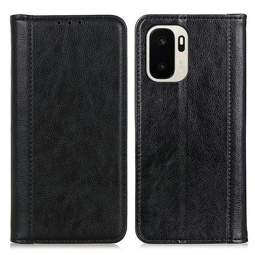 For OnePlus Ace 6 Ultra 5G Stand Case Split Leather Litchi Texture Wallet Phone Cover - Black - 1