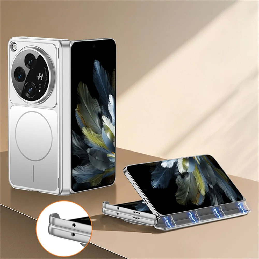 GKK for Oppo Find N3 5G Magnetic Case Hard PC Ultra Thin Protective Cover with Screen Protector - Silver - 1
