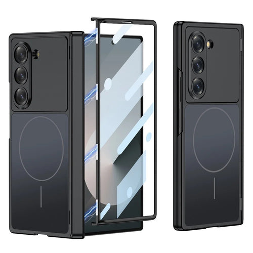 GKK For Samsung Galaxy Z Fold6 5G Magnetic Case Matte PC Phone Cover with Clear Screen Protector - Black - 1