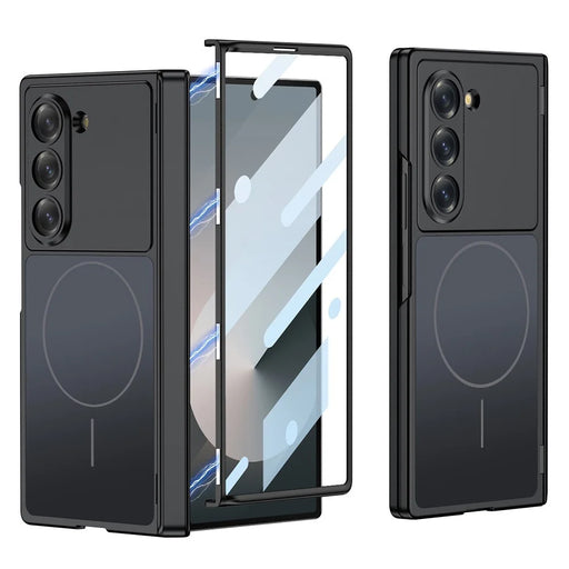 GKK For Samsung Galaxy Z Fold6 5G Magnetic Case Matte PC Phone Cover with Clear Screen Protector - Black - 1