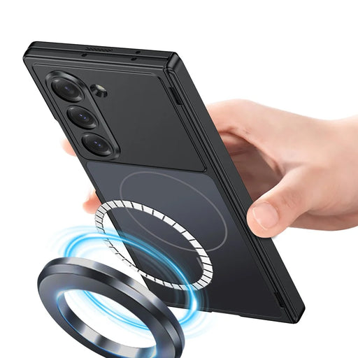GKK For Samsung Galaxy Z Fold6 5G Magnetic Case Matte PC Phone Cover with Clear Screen Protector - Black - 2