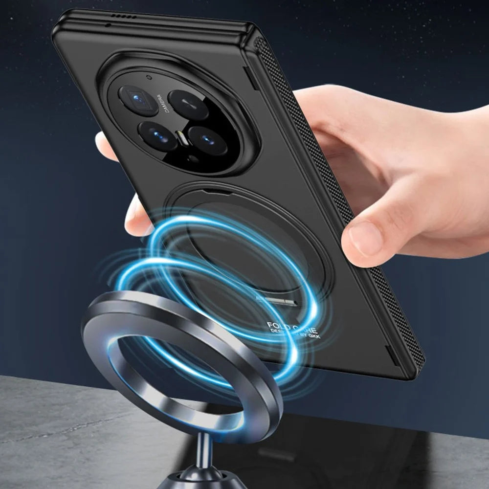 GKK For Honor Magic V6 5G Case Kickstand Magnetic Hinge Protection PC Phone Cover with HD Screen Protector - Black - 4