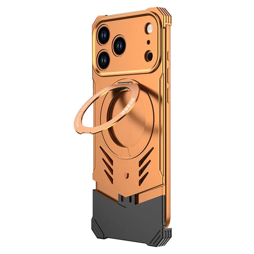 DYONG For iPhone 17 Pro Metal Case Frameless Hollow Heat Dissipation Phone Cover with Kickstand - Orange - 1