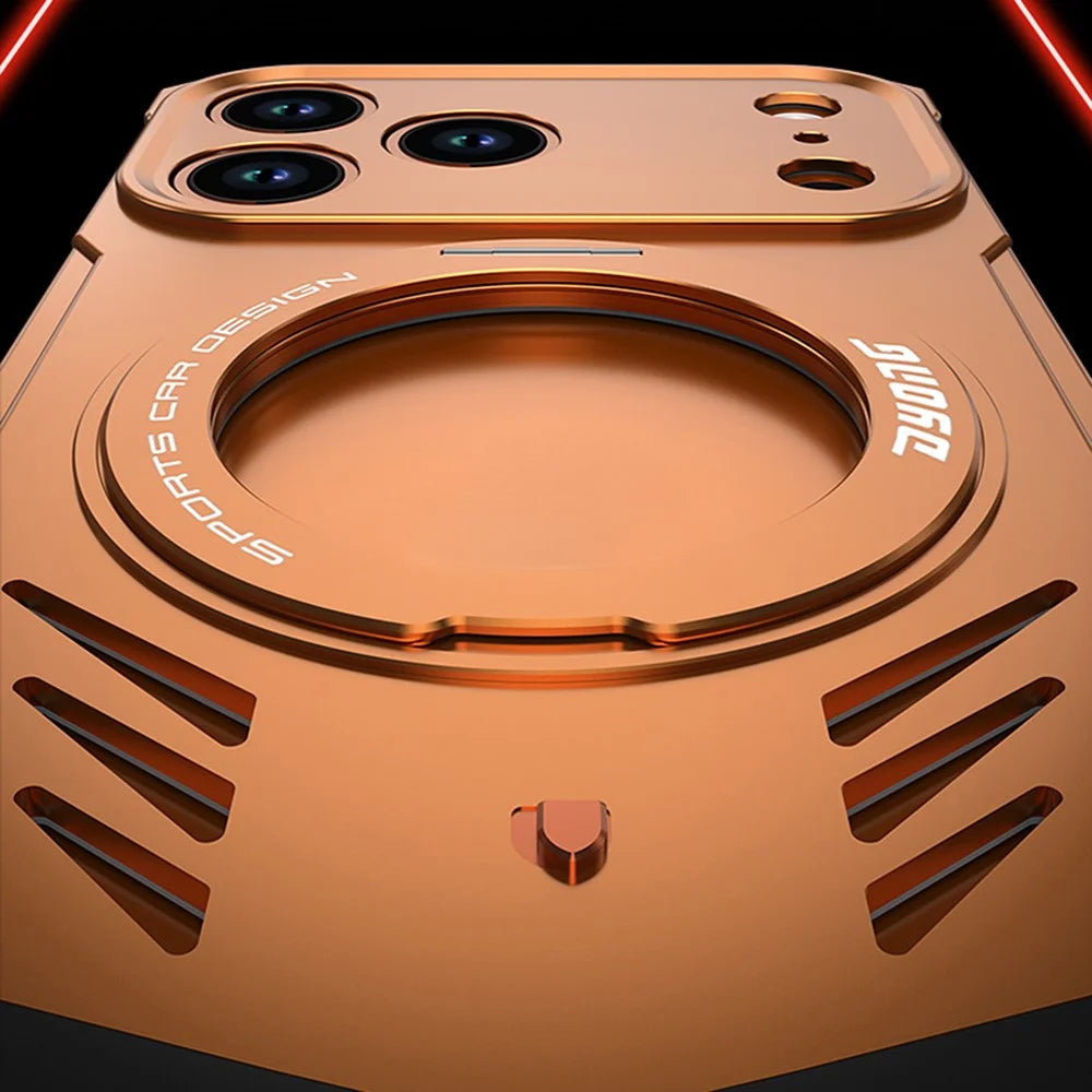 DYONG For iPhone 17 Pro Metal Case Frameless Hollow Heat Dissipation Phone Cover with Kickstand - Orange - 6