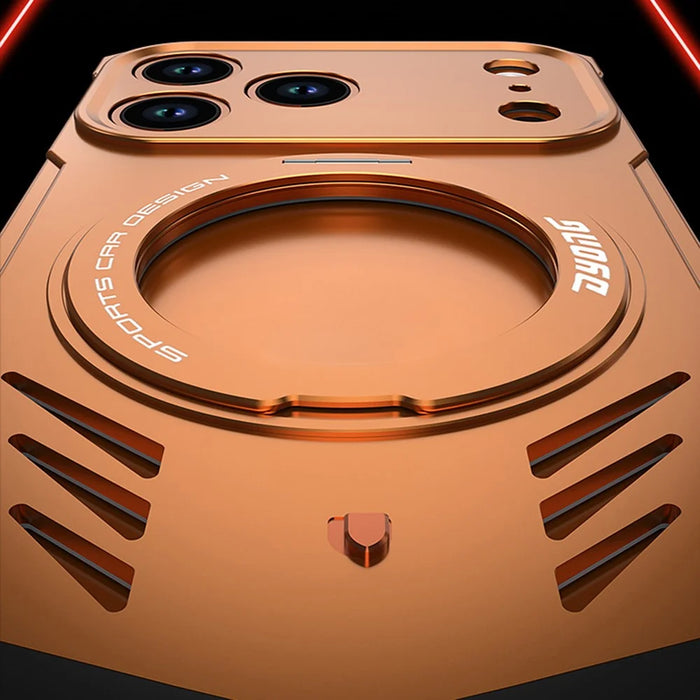 DYONG For iPhone 17 Pro Metal Case Frameless Hollow Heat Dissipation Phone Cover with Kickstand - Orange - 6