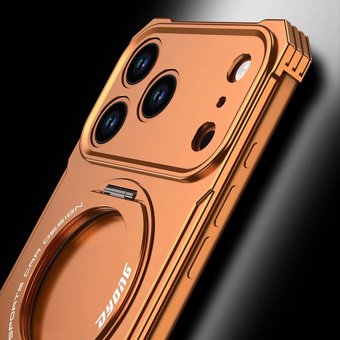 DYONG For iPhone 17 Pro Metal Case Frameless Hollow Heat Dissipation Phone Cover with Kickstand - Orange - 7