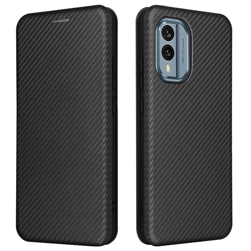 For Nokia X30 5G PU Leather Phone Case Card Slot Stand Carbon Fiber Texture Anti-scratch Magnetic Auto-absorbed Flip Cover - Black - 1
