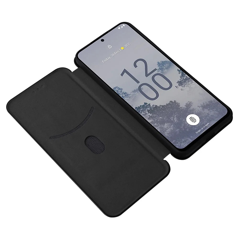 For Nokia X30 5G PU Leather Phone Case Card Slot Stand Carbon Fiber Texture Anti-scratch Magnetic Auto-absorbed Flip Cover - Black - 2
