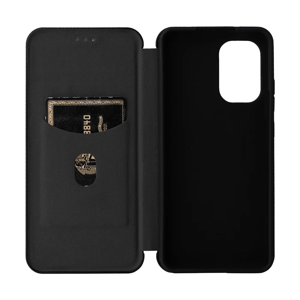 For Nokia X30 5G PU Leather Phone Case Card Slot Stand Carbon Fiber Texture Anti-scratch Magnetic Auto-absorbed Flip Cover - Black - 6