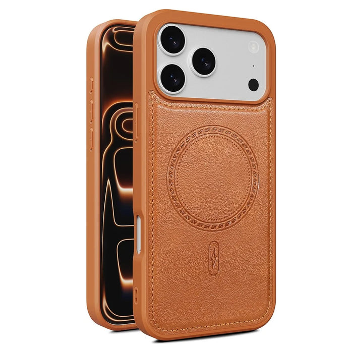For iPhone 17 Pro Max Case Magnetic PU Leather Coated PC + TPU Phone Back Cover - Yellow - 1