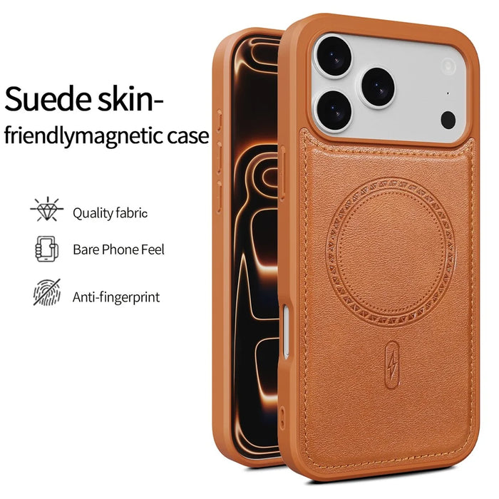 For iPhone 17 Pro Max Case Magnetic PU Leather Coated PC + TPU Phone Back Cover - Yellow - 2