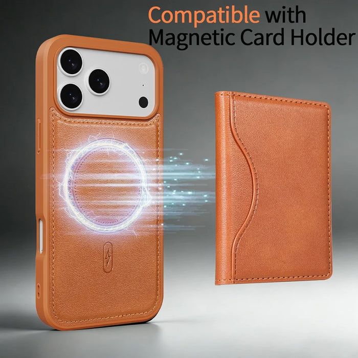 For iPhone 17 Pro Max Case Magnetic PU Leather Coated PC + TPU Phone Back Cover - Yellow - 3