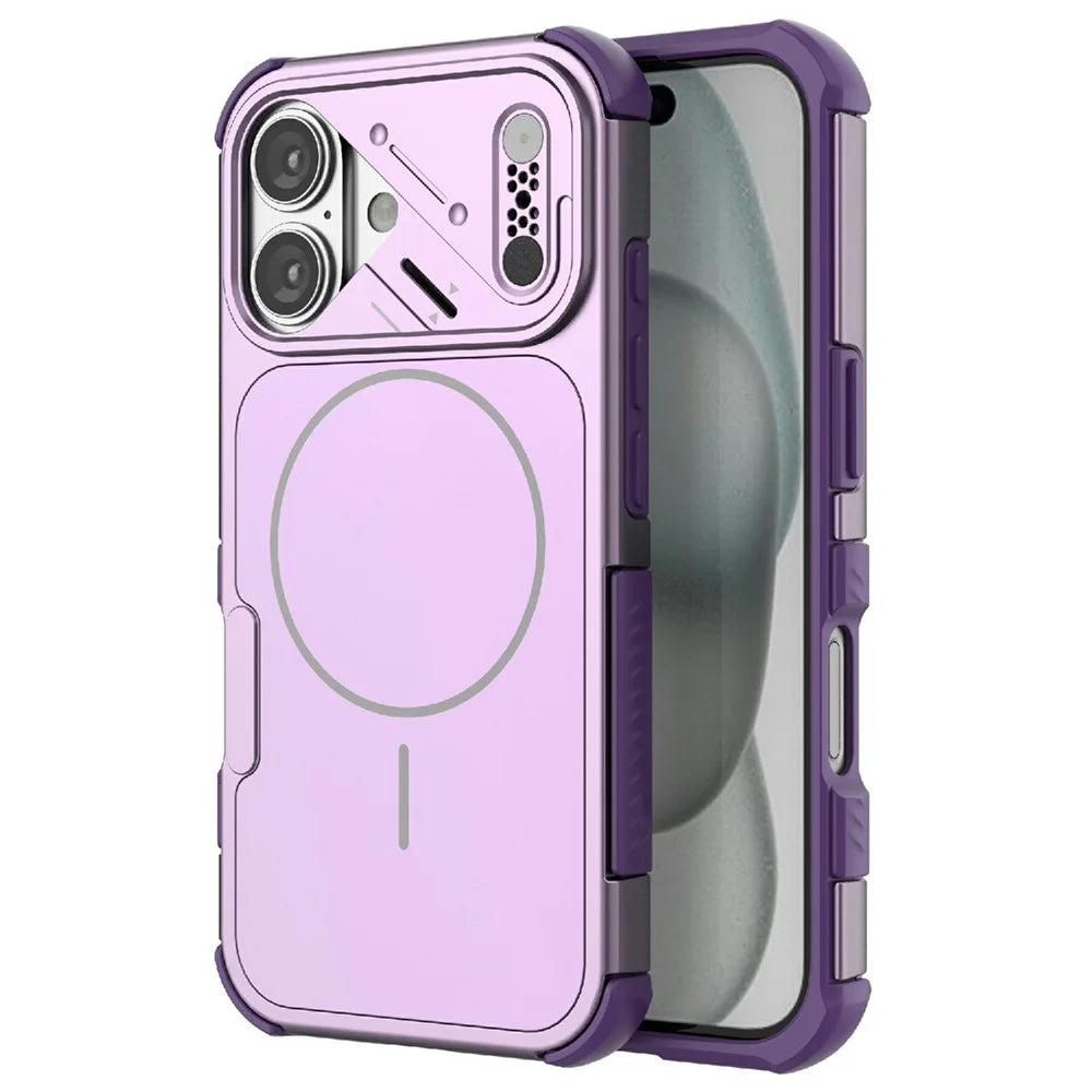 For iPhone 16 Case Shockproof Airbag PC+TPU Phone Cover Compatible with MagSafe - Purple - 1