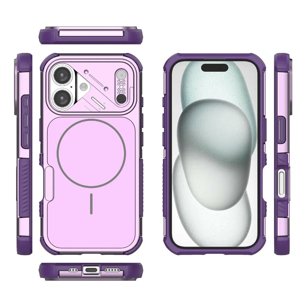 For iPhone 16 Case Shockproof Airbag PC+TPU Phone Cover Compatible with MagSafe - Purple - 4