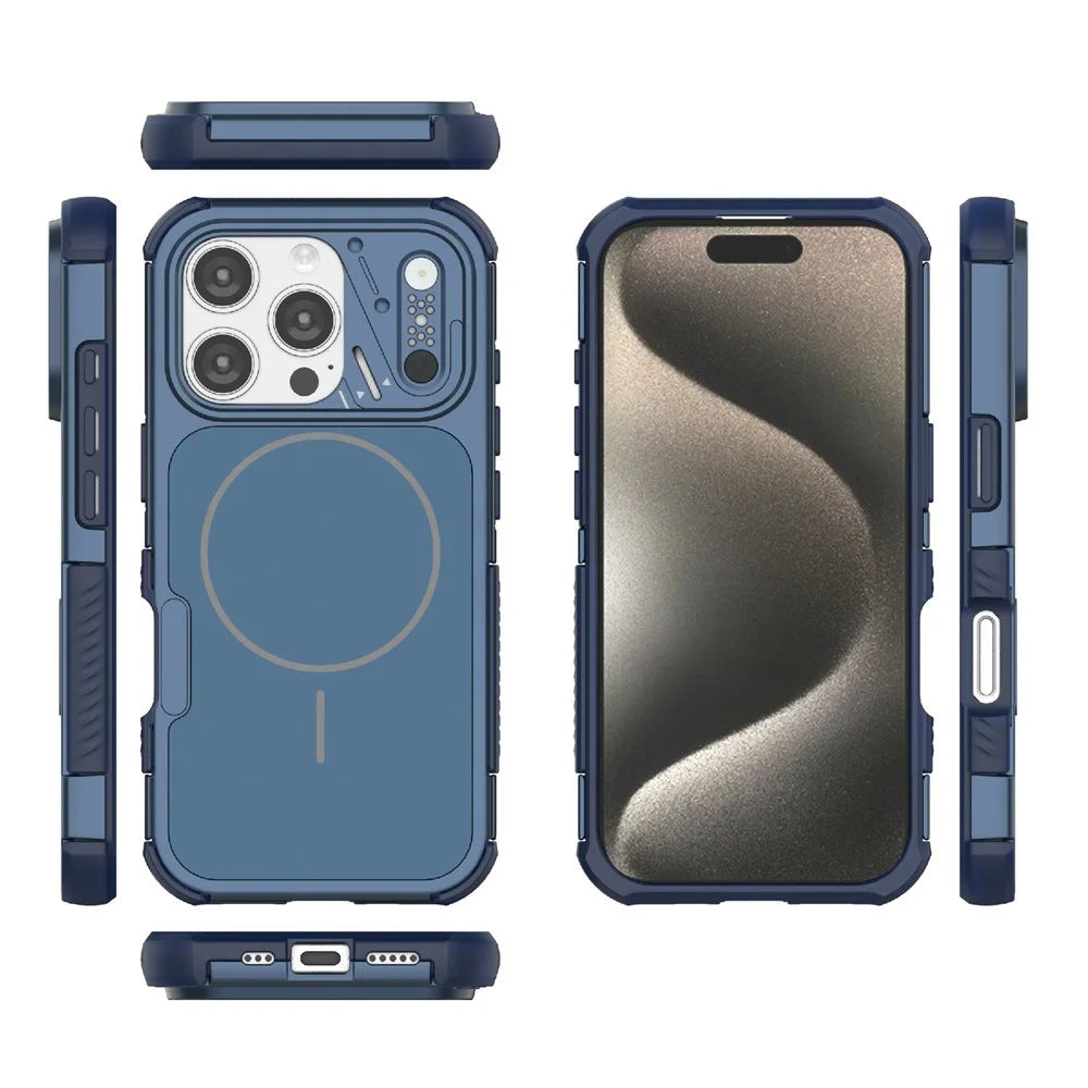 For iPhone 16 Pro Case Shockproof Airbag PC+TPU Phone Cover Compatible with MagSafe - Blue - 4