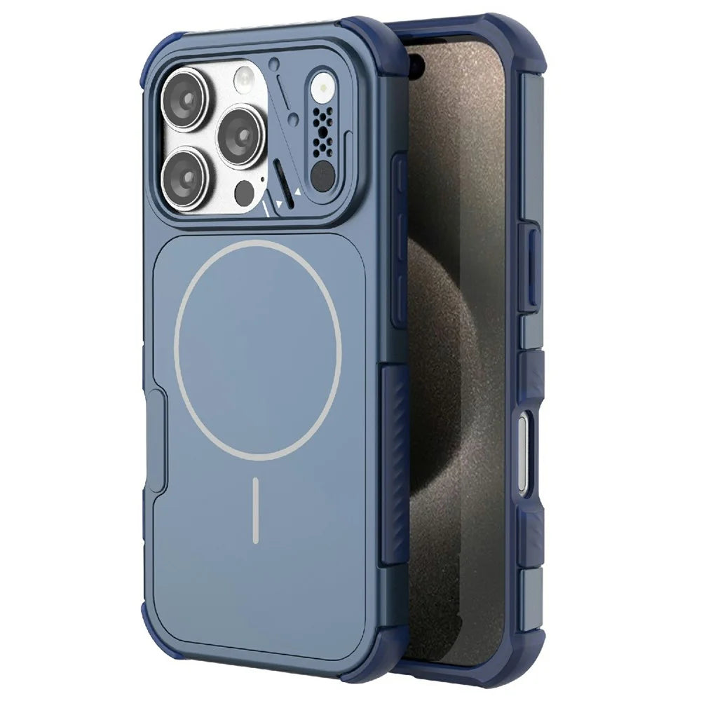 For iPhone 16 Pro Max Case Shockproof Airbag PC+TPU Phone Cover Compatible with MagSafe - Blue - 1