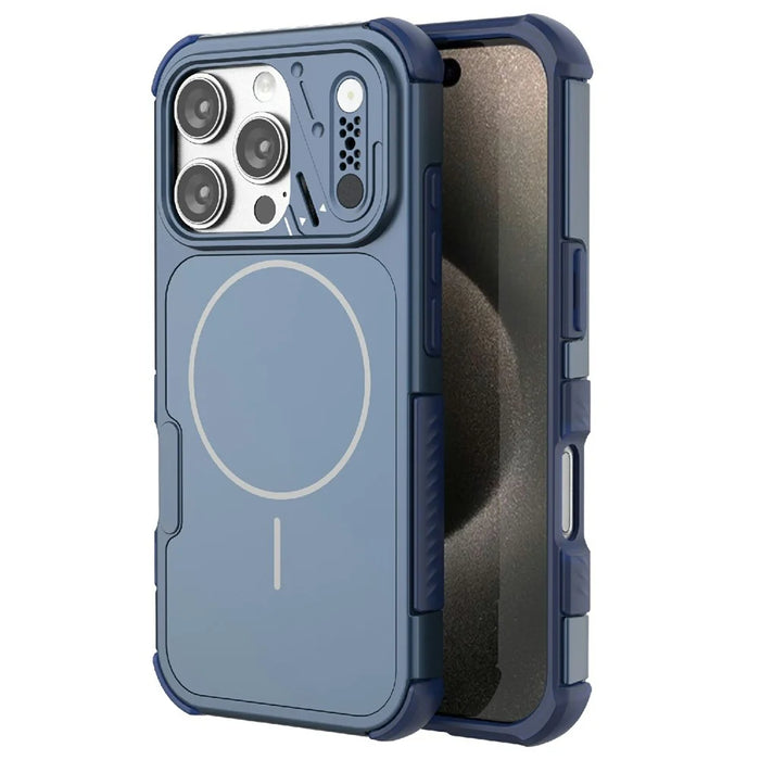 For iPhone 16 Pro Max Case Shockproof Airbag PC+TPU Phone Cover Compatible with MagSafe - Blue - 1