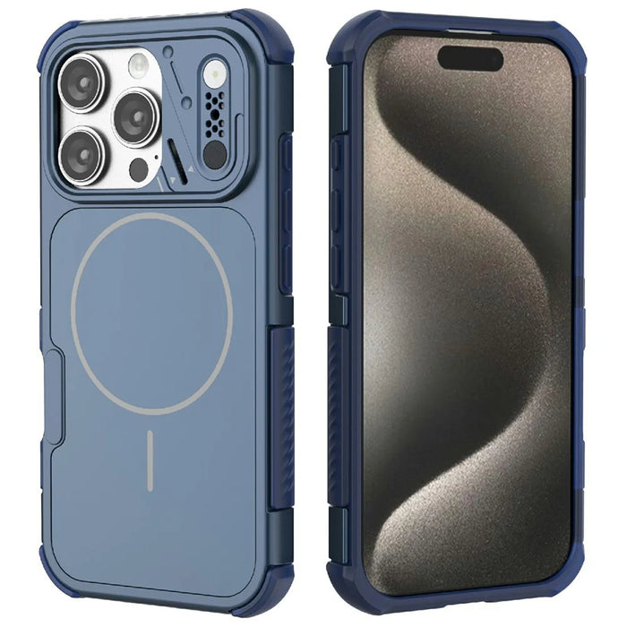 For iPhone 16 Pro Max Case Shockproof Airbag PC+TPU Phone Cover Compatible with MagSafe - Blue - 2