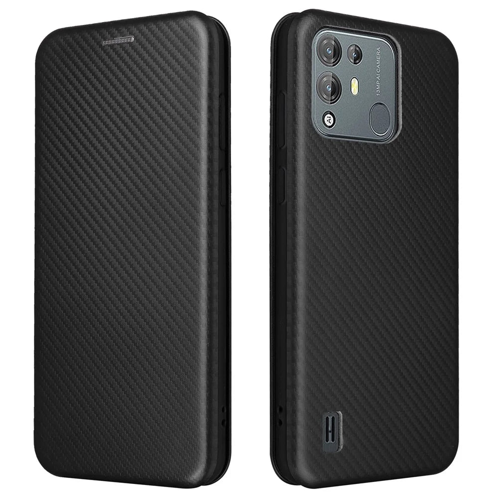 For Blackview A55 Pro Carbon Fiber Texture Case Magnetic Absorption Flip Cover PU Leather Card Slot Stand Phone Shell - Black - 1