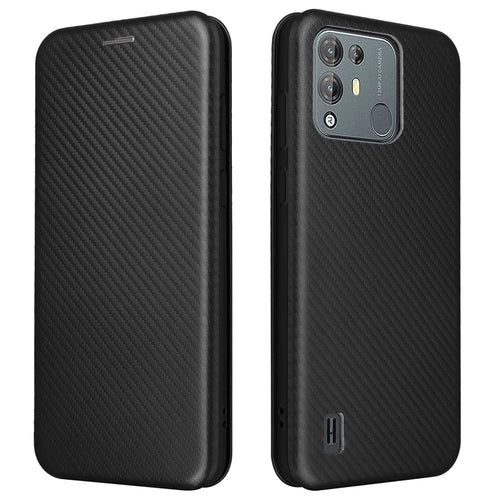 For Blackview A55 Pro Carbon Fiber Texture Case Magnetic Absorption Flip Cover PU Leather Card Slot Stand Phone Shell - Black - 1