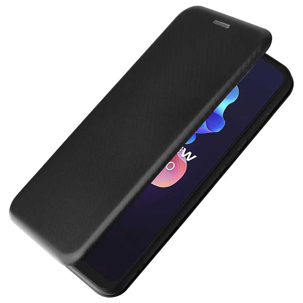 For Blackview A55 Pro Carbon Fiber Texture Case Magnetic Absorption Flip Cover PU Leather Card Slot Stand Phone Shell - Black - 5