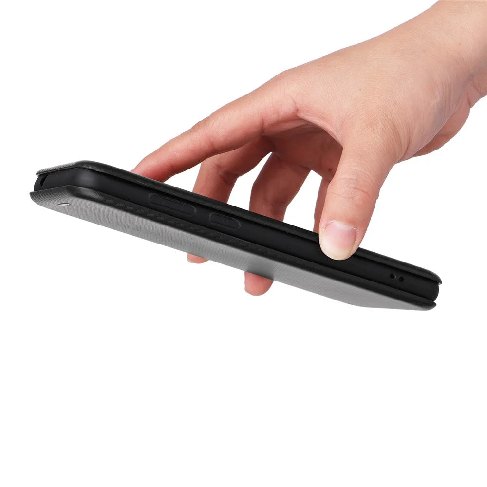 For Blackview A55 Pro Carbon Fiber Texture Case Magnetic Absorption Flip Cover PU Leather Card Slot Stand Phone Shell - Black - 7