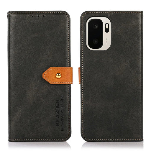 KHAZNEH For OnePlus Ace 6 Ultra 5G Wallet Case Gold Magnetic Clasp Cowhide Texture Leather Flip Stand Phone Cover - Black - 1