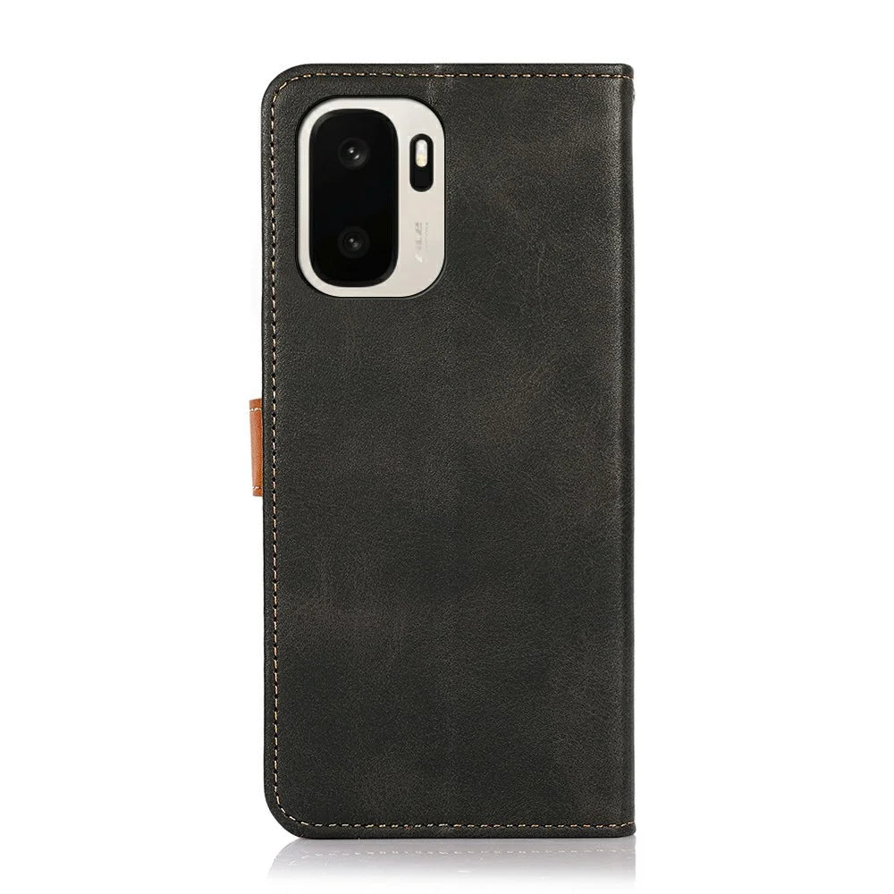 KHAZNEH For OnePlus Ace 6 Ultra 5G Wallet Case Gold Magnetic Clasp Cowhide Texture Leather Flip Stand Phone Cover - Black - 7