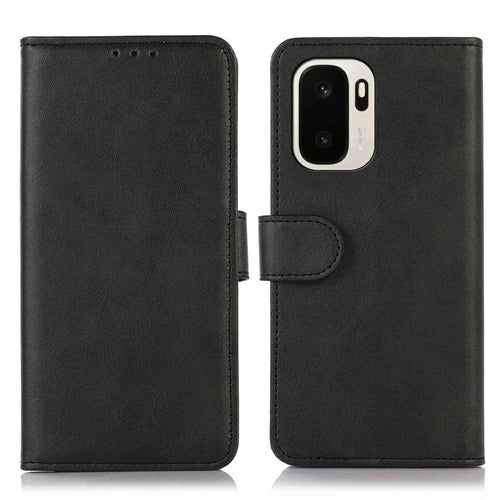 For OnePlus Ace 6 Ultra 5G Case Cowhide Texture Leather Wallet Phone Cover with Stand - Black - 1